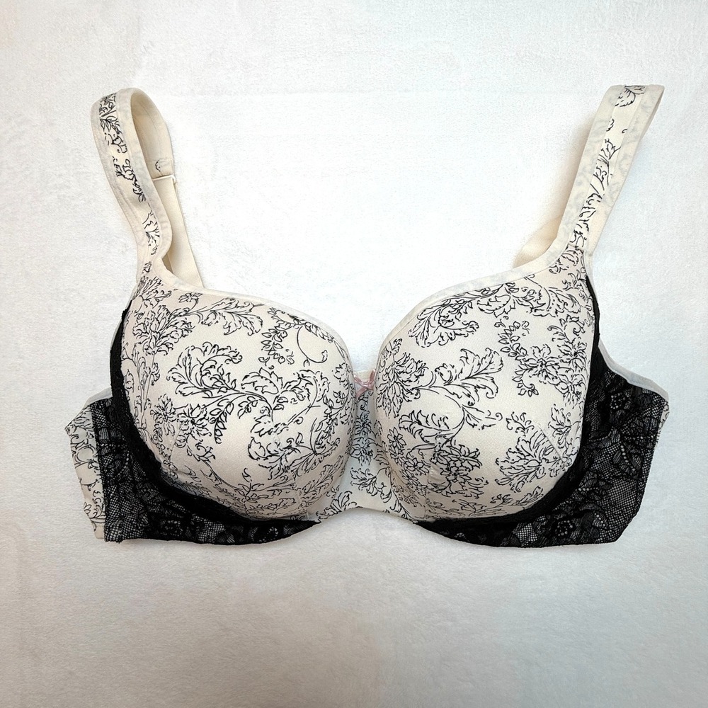 Cacique Bra Womens 42C Lightly Lined Balconette Underwire Ivory Floral Lacey